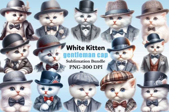 Download White Kitten Gentleman Cap Clipart - Gentleman Collection