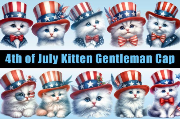 Download 4th of July White Kitten Gentleman Cap - Gentleman Collection
